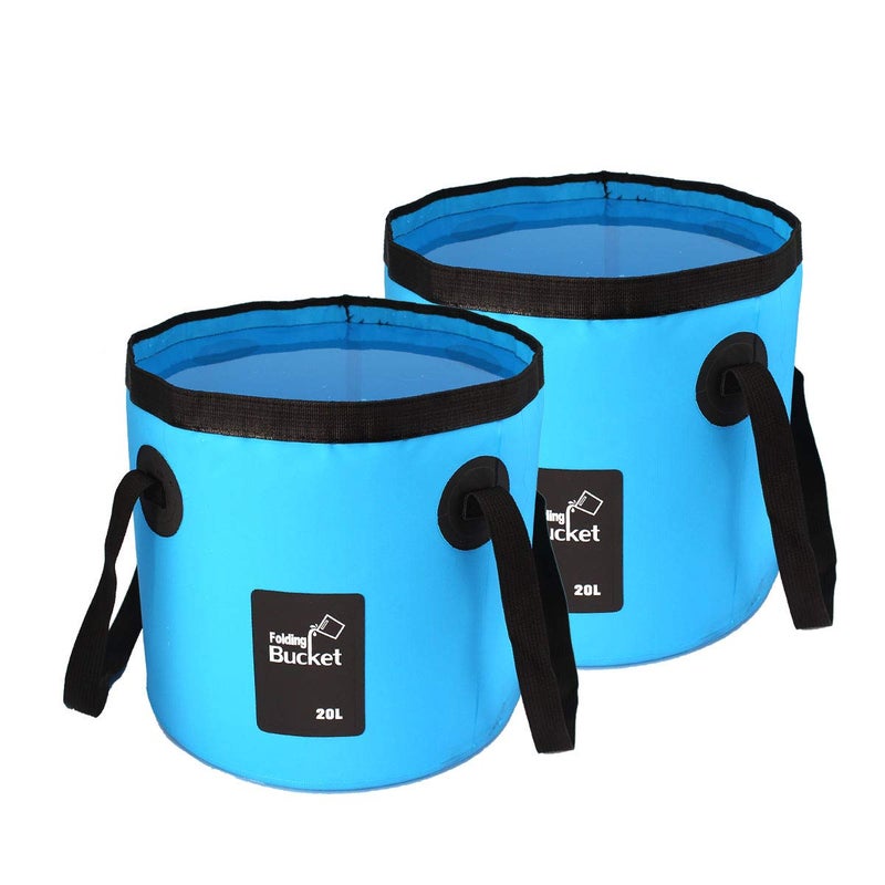 GoldPaddy 2 Pack Collapsible Buckets,Camping Water Storage Container 5 Gallon(20L) Portable Folding Bucket Wash Basin for Traveling Hiking Fishing Boating Gardening(Blue) - Image 1